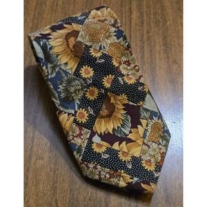 Vintage Beans McGee 100% Woven Cotton Tie Made In USA Sunflowers 56.5 x 4